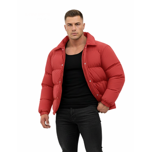 Chaqueta acolchada roja extragrande para hombre, abrigo de invierno cálido con cierre de botones a presión, abrigo acolchado grueso, ropa de calle informal - Product Image 4