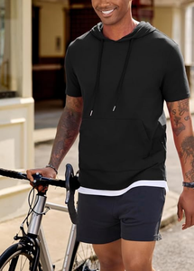 Sudadera con Capucha de Manga Corta para Hombre, 100% Algodón, 260 GSM, Ligera, Lisa, con Bolsillo, Venta al Por Mayor Directa de Fábrica, OEM - Product Image 6