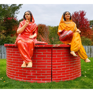 Punjabi estatua de dama sentada con fibra bien tradicional Punjabi FRP Khoo Lady estatuas Punjabi cultural estatuas de fibra de vidrio - Product Image 1