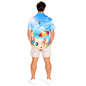 Chemise de loisirs pour homme, imprimé artistique vibrant, polyester doux, fermeture boutonnée, collection mode pour les vacances en bord de mer - Product Image 4
