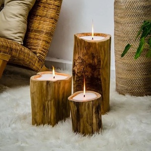 Juego de Portavelas de Madera Natural Hechos a Mano, Forma Cónica, Decoración para el Hogar, Soporte para Velas - Product Image 4