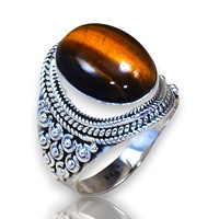 Bague élégante en argent sterling 925 avec pierre œil de tigre, taille ovale et sertissage clos, pour femme, bijoux en argent, vente en gros, cadeau