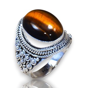 925 Sterling Silver <b>Tiger</b> <b>Eye</b> Stone Elegant Wear Oval Shape Cut With Bezel Set <b>Ring</b> For Women Jewelry In Silver Wholesale Gift - Product Image 1