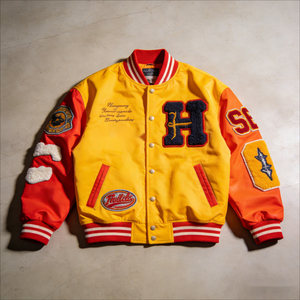 Custom High Street <b>Patchwork</b> Letterman Lightweight Canvas Formal Varsity <b>Jacket</b> with Custom Logo Embroidery - Product Image 1