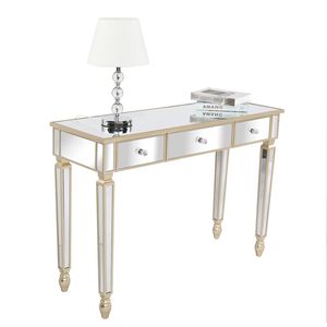 Consolle Moderna Tradizionale con Tre Cassetti e Specchio, in Legno Massello e Rattan, per Soggiorno, Installazione Autoportante - Product Image 2