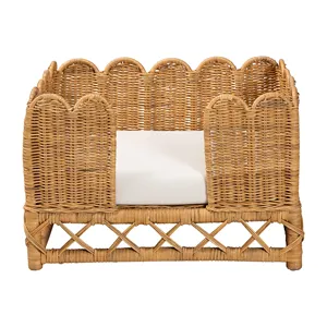 Handwoven Teardrop <b>Rattan</b> Pet <b>Bed</b> with Cushion Handmade <b>Rattan</b> Pet Furniture Cozy <b>Bed</b> for Living Room Decor - Product Image 4