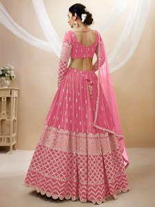 Pink <b>Sequin</b> Georgette Maxi A-Line Lehenga Choli with Dupatta Semi Stitched Quick Dry Bridesmaid Dress Wedding Party Outfit - Product Image 2