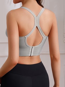 Soutien-gorge de sport long sans couture pour femme |   Haut court de yoga à fermeture dos croisé (hameçon et œillet) |   Soutien-gorge de sport rembourré en nylon et élasthanne, noir uni - Product Image 2