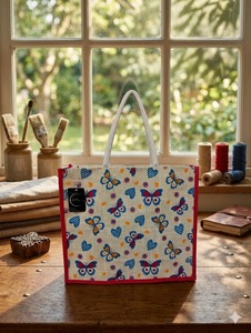 Bolsa de Yute Ecológica con Estampado de Mariposas, Cierre de Cremallera y Asa para el Hombro - Bolsa de Compras Grande - Product Image 4