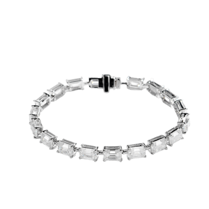 Tennis Style Silver Plated Moissanite Bracelet with Emerald Cut Trendy GRA Certified Unisex Anniversary <b>Gift</b> - Product Image 2