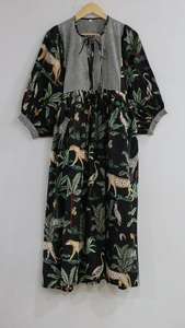 เดรสผ้าฝ้ายพิมพ์ลายบล็อกมือสไตล์โบฮีเมียน คีร่า ทรงมิดิ สำหรับฤดูใบไม้ผลิ - Product Image 4