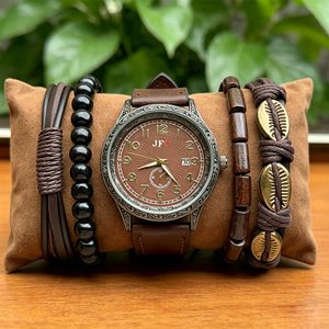 2631 Juego de 5 Relojes de Cuero Marrón para Hombre con Pulseras, Conjunto de Relojes Modernos para Hombre, Regalo para Hombre, Montres Pour Hommes - Product Image 1