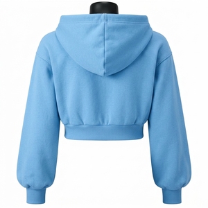 Sweat à capuche court pour femme, nouveau style, en molleton épais 100 % coton, avec fermeture éclair, chaud et confortable à manches longues - Product Image 4