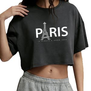 T-shirt court à imprimé lettres PARIS, style Hot Girl, ample, crop top, manches courtes, décontracté et facile à assortir - Product Image 1