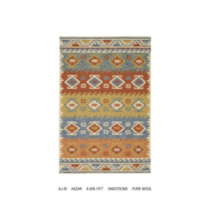 Hand-Knotted Pure Wool Kazak <b>Tribal</b> Geometric Carpet Low Pile Luxury Living Room <b>Rug</b> with Cotton Backing Thin - Product Image 5