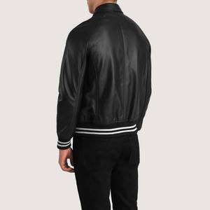 Blouson Bomber en Cuir PU pour Homme, Col Rabattu Zippé, Coupe Droite, Noir Uni, Style Moto, Vêtement d'Automne - Product Image 4