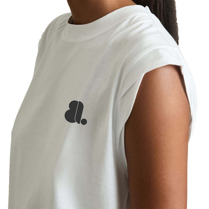 Women's <b>White</b> <b>Cap</b> <b>Sleeve</b> <b>T</b>-<b>Shirt</b> Crew Neck Solid Color Minimalist Logo Design Regular Fit 100% Organic Cotton Breathable Summer - Product Image 5
