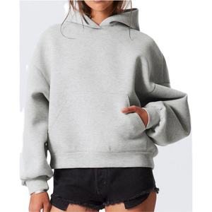 <b>Women</b> Regular Sleeve No String Hoodie 100% Cotton Heavyweight Custom Print Autumn Cropped Regular Fit Hoodies & Sweatshirts - Product Image 2