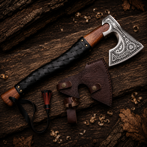 Handcrafted Viking <b>Axe</b> with High Carbon Steel Blade <b>Wooden</b> Handle Leather Sheath for DIY Survival Use - Product Image 4