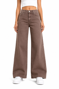 Vaqueros anchos de mezclilla para mujer, pantalones palazzo marrones de cintura alta, elegantes, holgados, informales, a la moda, de corte recto y oversize - Product Image 1