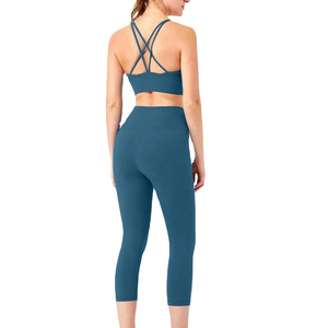 2 Piece Set Crop Top & Shorts <b>Lace</b> <b>Elastic</b> Waist Quick Dry Spandex/Nylon - Product Image 2