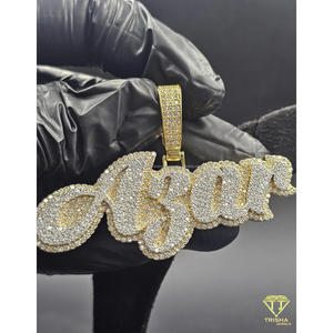 "ASAR" <b>Letter</b> Name Pendant Iced Out Lab Grown Diamond Hip Hop Necklace Gold Bling Custom Jewelry Gift - Product Image 3