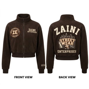 Men Crop Top 240g Polar Fleece <b>Jacket</b> Dark Brown Full Zip Embossed High Density Logo Streetwear Waterproof <b>Reflective</b> Autumn - Product Image 1