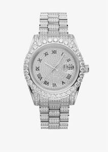 Montre mécanique numérique de luxe en acier inoxydable avec bracelet blanc, style Hip Hop, entièrement sertie de diamants Moissanite VVS, vente en gros - Product Image 1