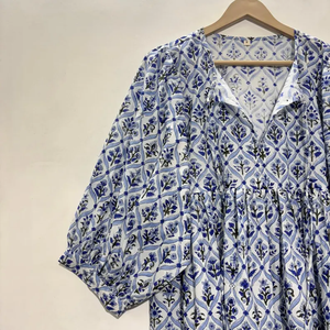 Vestido Casual Midi para Mujer, Tejido 100% Algodón, Liso, Manga Corta, Cintura Imperio, Estilo Babydoll, Cuello en V, Holgado, Funcional - Product Image 3