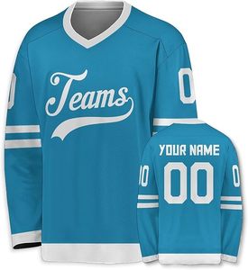 Maillot de hockey sur glace rose à col en V avec nom et numéro d'équipe sublimés, personnalisable pour adultes, unisexe, en maille respirante, manches longues - Product Image 3