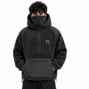 Custom Logo <b>Sherpa</b> Pullover Half Zip Streetwear Winter Outdoor Pocket Casual Men's Cotton Fleece <b>Hoodies</b> Wholesale Supplier USA - Product Image 5