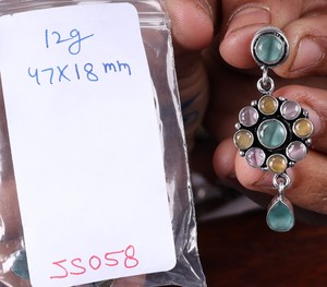 Oxidized Silver Brass Bohemia Flower Drop Earrings with Multi Stone Round Design Wholesale - Product Image 3