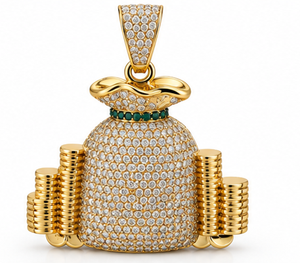 Collar Hip Hop con Colgante de Bolsa de Dinero en Plata 925 Chapada en Oro con Moissanita de Corte Brillante Redondo para Hombres y Mujeres - Product Image 2