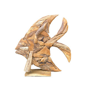 Escultura Tradicional Hecha a Mano en Bali, de Raíz de Teca, con Forma de Pez Escalare (Pez Ángel), Decoración de Madera Natural con Forma de Pez, para Montar en el Suelo - Product Image 1
