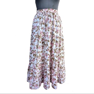 New Arrival Indian Hand Block Printed White Cotton Long <b>Skirt</b> Dress for Women Casual Style <b>Elastic</b> Waistband Breathable <b>Skirt</b> - Product Image 1