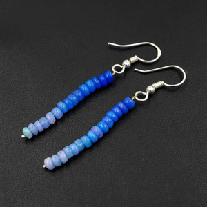 Boucles d'oreilles en opale d'Éthiopie naturelle bleue multicolore, argent 925, pierres précieuses arc-en-ciel - Product Image 3