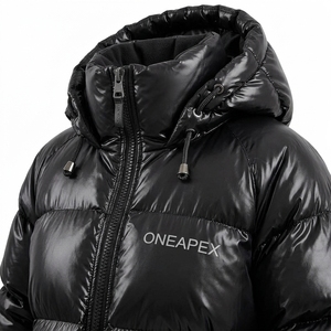 Chaqueta Larga Acolchada Negra Unisex, Chaqueta de Invierno, Acolchado Grueso, Ropa de Calle Cálida para Exteriores, Logotipo Frontal, Reversible, Transpirable, Personalizable - Product Image 4