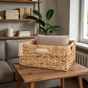 Panier de rangement rectangulaire en jacinthe tressé à la main ISLA Jumbo, bac de rangement polyvalent avec poignées découpées pour étagère, placard, armoire, vente en gros - Product Image 4