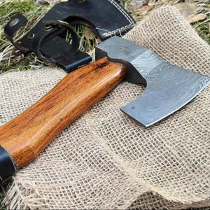 Hand-Forged Damascus <b>Axe</b> - 16" Professional Bushcraft <b>Axe</b>, Full Tang Blade with Leather Grip, Ideal for Outdoor work and Gifts - Product Image 1