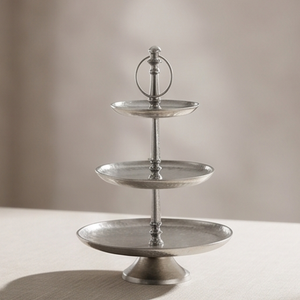Wholesale Elegant Silver Finish Three <b>Tier</b> <b>Cake</b> <b>Stand</b> Round Metal Dessert Fruit Display <b>Stand</b> Event Table Centerpiece - Product Image 1