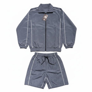 Custom Outdoor Nylon <b>Zip</b>-Up Windbreaker Shorts Set Wholesale Men's Casual Jogging Summer Windbreaker Short Set - Product Image 1