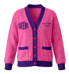Suéter Cárdigan de Alta Calidad Personalizado para Mujer, Estilo Universitario, Mezcla de Cachemira, Tejido de Punto, Estilo Varsity con Letras Bordadas - Product Image 1