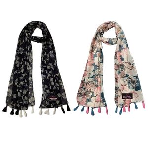 Bufanda Larga Estampada Floral para Mujer, Ligera, de Poliéster, Informal, para Todas las Temporadas, Uso Diario, con Borlas - Product Image 1