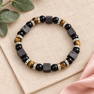 SoulWise กำไลข้อมือหินไทเกอร์อายธรรมชาติประดับลูกปัดสแตนเลสสีดำทองทรงลูกบาศก์ เครื่องประดับแฟชั่นทันสมัย ของขวัญ - Product Image 6