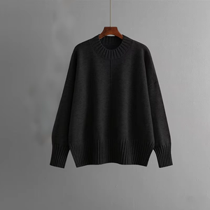 Pull en maille acrylique surdimensionné pour homme, séchage rapide, hiver, manches longues, col rond, décontracté, couleur unie, ourlet et poignets côtelés - Product Image 1