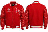 Veste universitaire rouge personnalisée avec manches en cuir, veste de baseball brodée, veste bomber streetwear de qualité supérieure