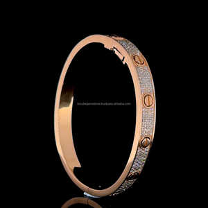 18K chapado en oro rosa 925 Plata lujo pareja joyería regalo 7mm ancho tres filas moissanita diamantes mujeres pulsera brazaletes - Product Image 2