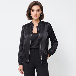 Chaqueta Bomber de Satén de Seda Personalizada OEM para Mujer, con Cierre Completo, Cuello Alto, Transpirable, Cómoda, Estilo Casual - Product Image 2
