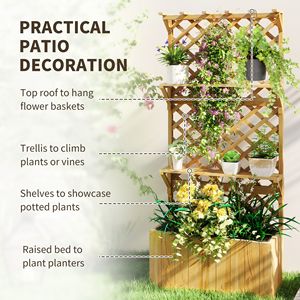 Cama de jardín elevada de madera natural, Estructura de trepiadizo, Estante colgante para plantas de techo, Orificios de drenaje, Revestimiento para cama de jardín, Vallas, Trepiadizos y Puertas - Product Image 5
