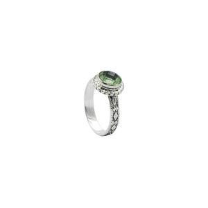 Anillo de Amatista Verde de 8mm con Corte Redondo a Cuadros, Anillo de Piedra Preciosa Chapado en Plata Hecho a Mano, Anillo de Diseño, Joyería Boho, Latón Sin Níquel - Product Image 3